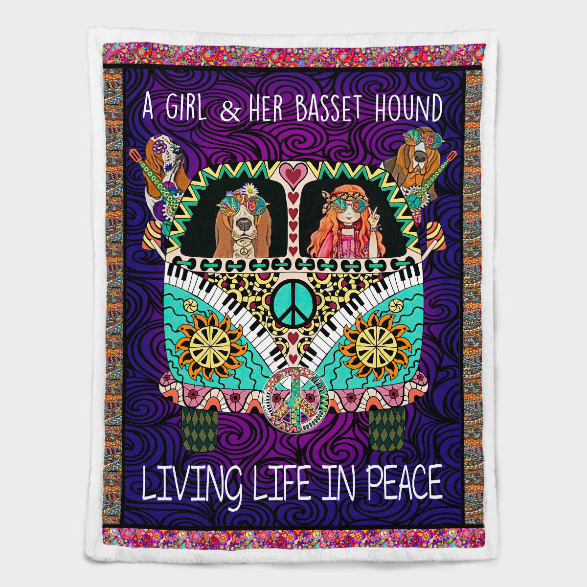 A Girl  Her Basset Hound Quilt Fleece Blanket Bundle Quilt - Sherpa Blanket