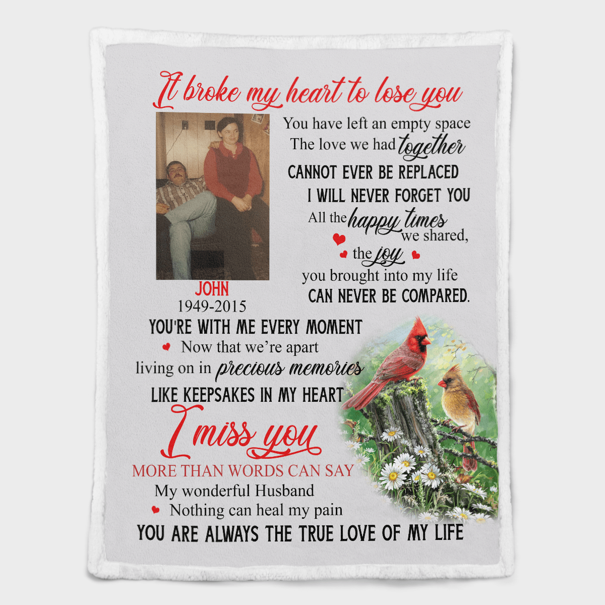 Cardinal Memorial Husband Blanket Quilt - Sherpa Blanket