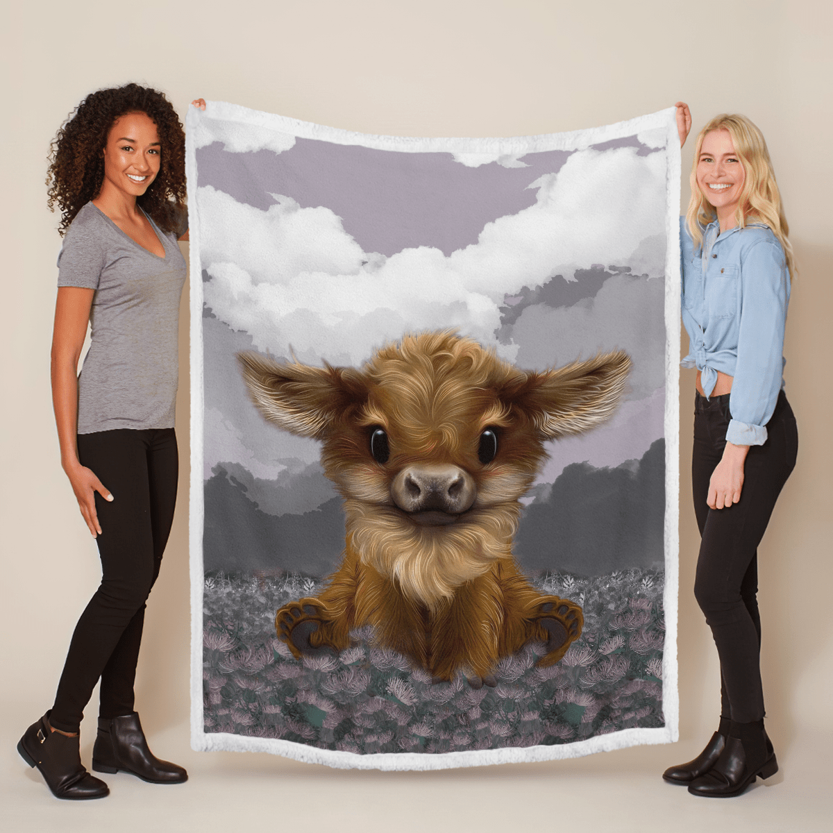 Highland Cow Calf Thistle Blanket Quilt - Sherpa Blanket