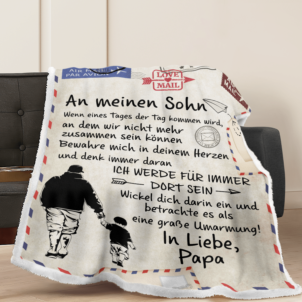 An Meinen Sohn Quilt Fleece Blanket Bundle Quilt - Sherpa Blanket