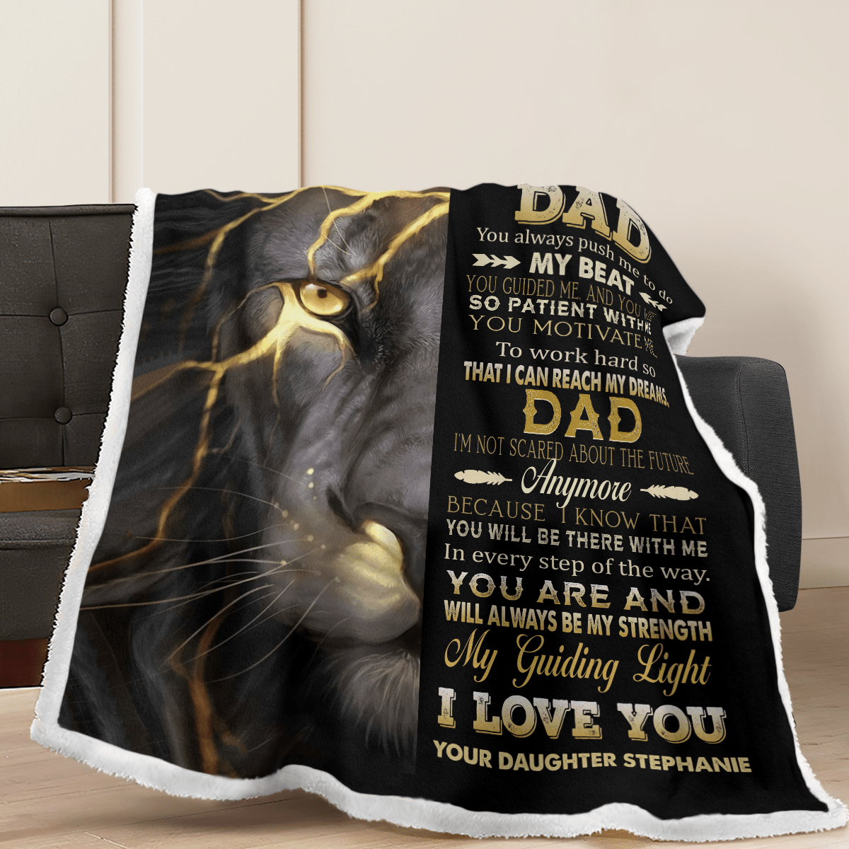 To My Dad Lion Fleece Blanket Quilt - Sherpa Blanket