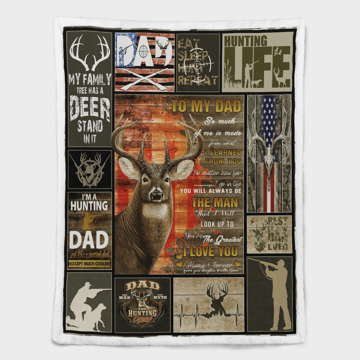 Hunting Deer To My Dad Quilt Blanket I Love You Forever Quilt - Sherpa Blanket