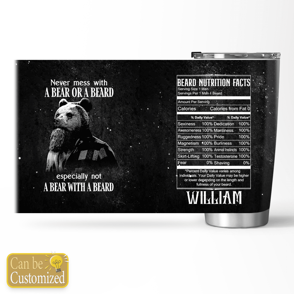 Beard Bear Never Mess With Nutrition Facts Personalized Stainless Steel Tumbler
