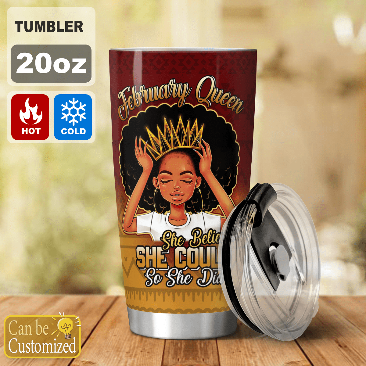 Black Woman February Queen Personalized Stainless Steel Tumbler