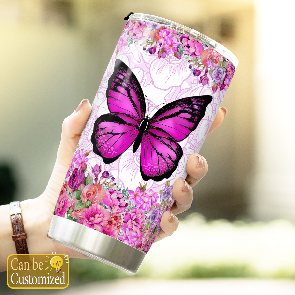 Personalized Butterfly Flowers Stainless Steel Tumbler