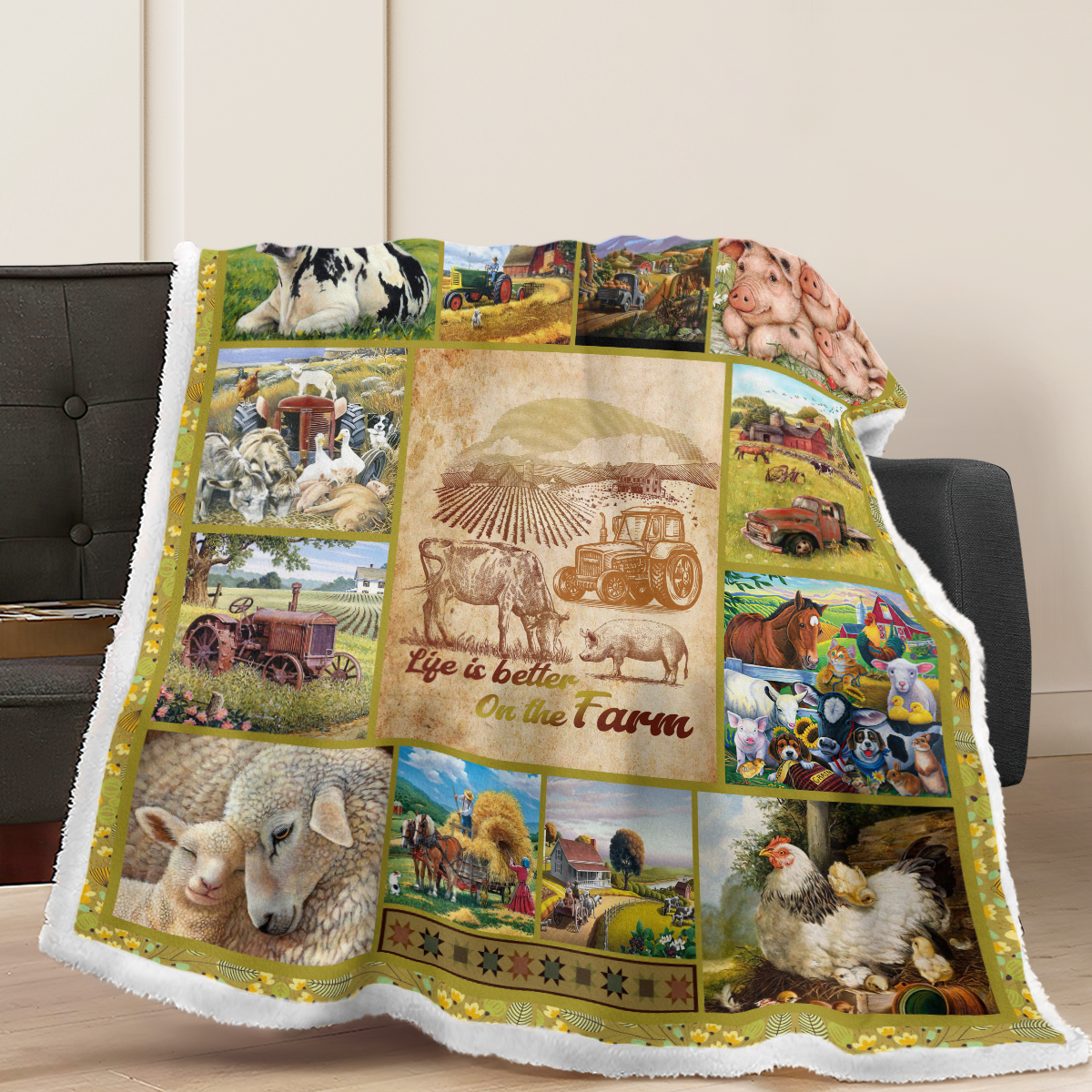 Animal Sheep Dairy Cow Chicken Life Is Better On Farm Quilt Blanket Quilt - Sherpa Blanket