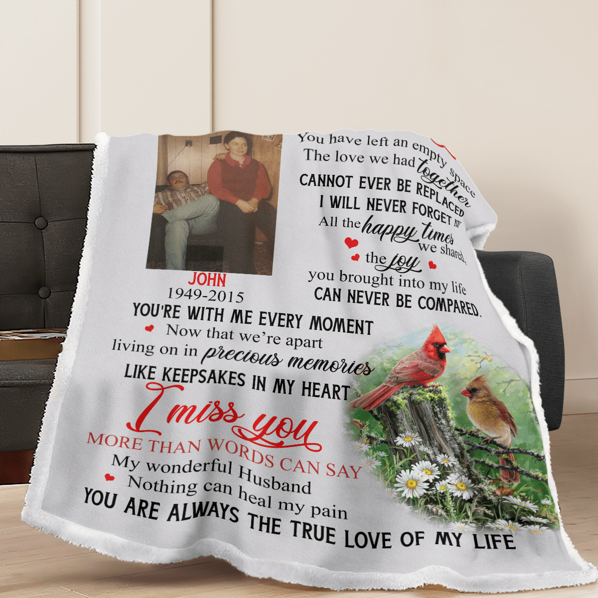 Cardinal Memorial Husband Blanket Quilt - Sherpa Blanket
