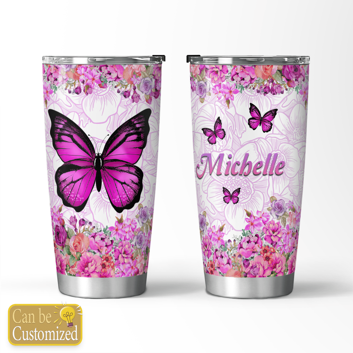 Personalized Butterfly Flowers Stainless Steel Tumbler