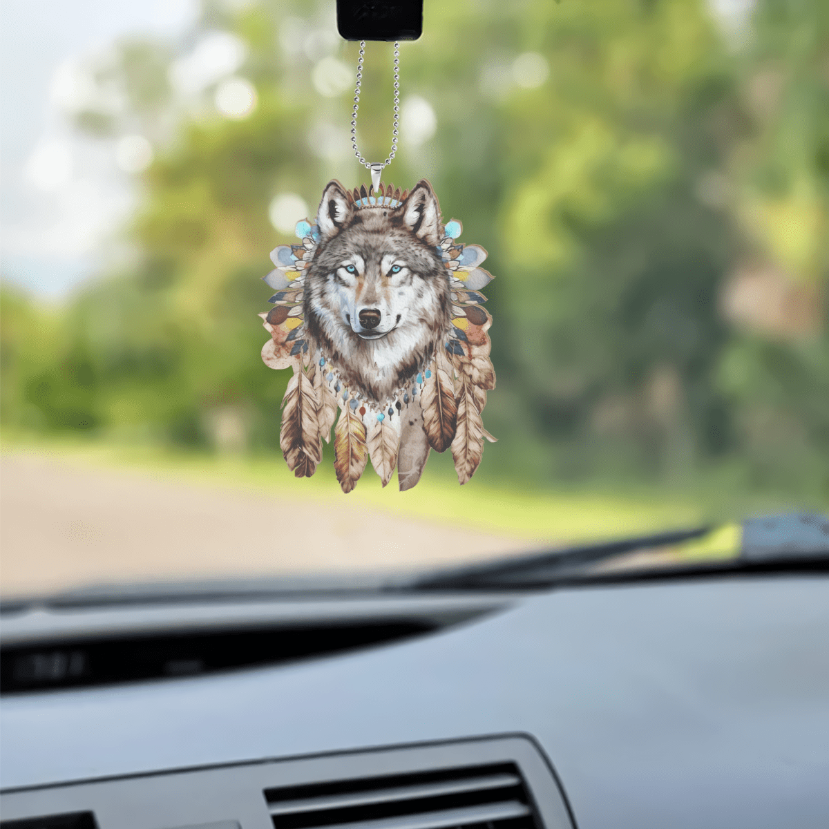native american wolf Wooden Car Ornament