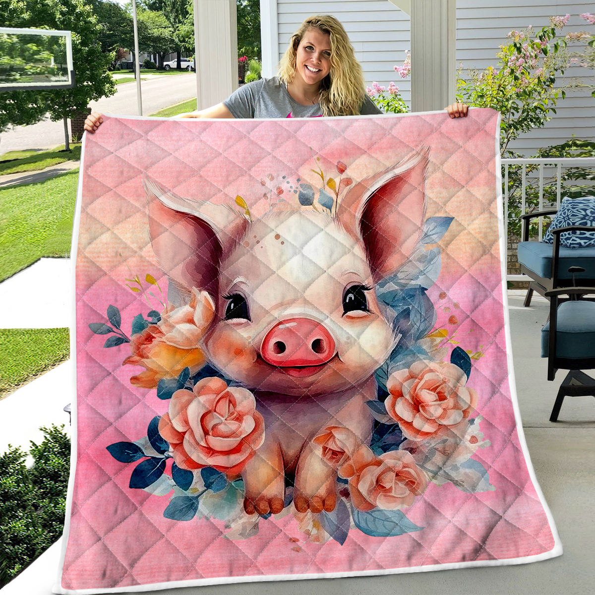 Pig With Flowers quilt