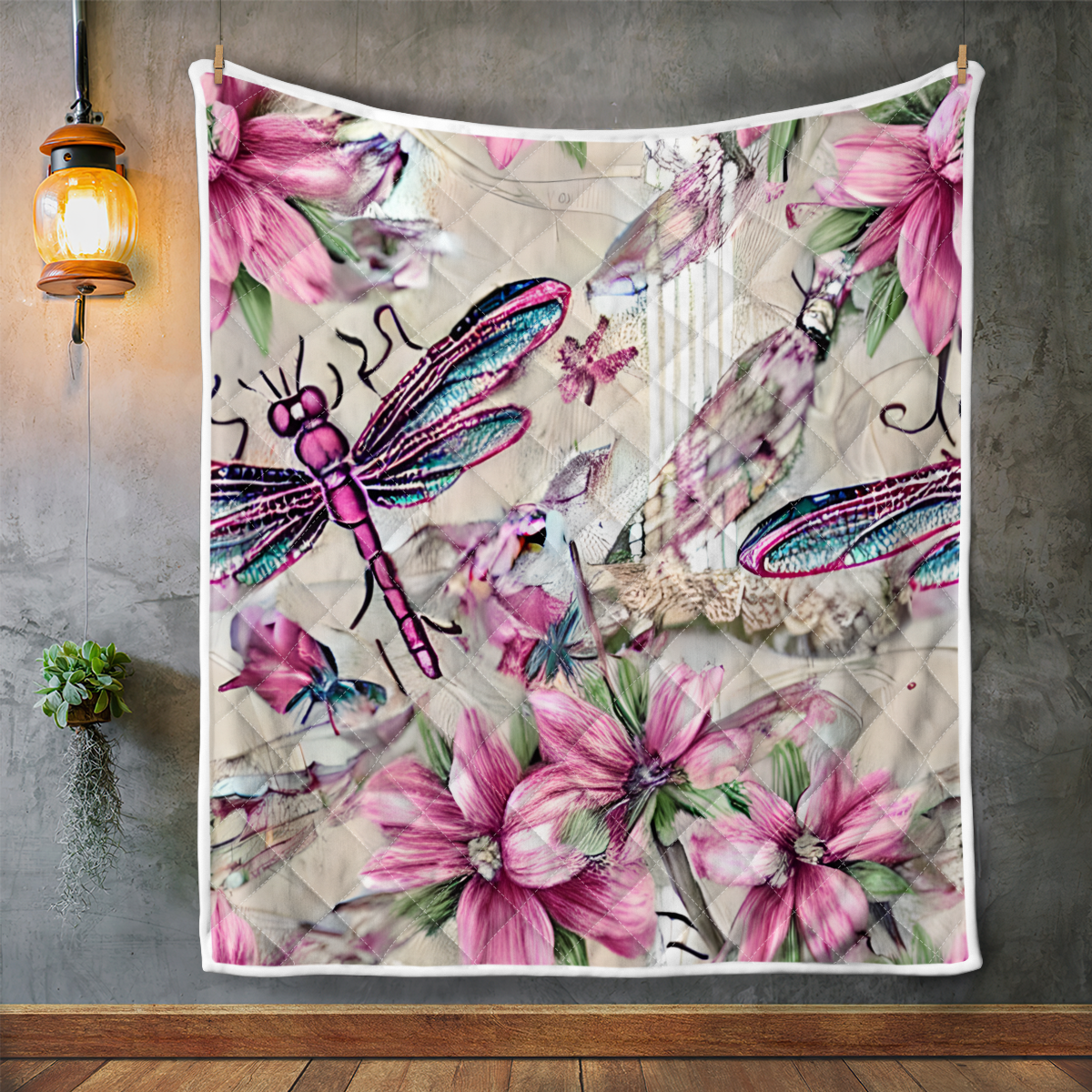 Pink Flower And  Dragonfly Quilt