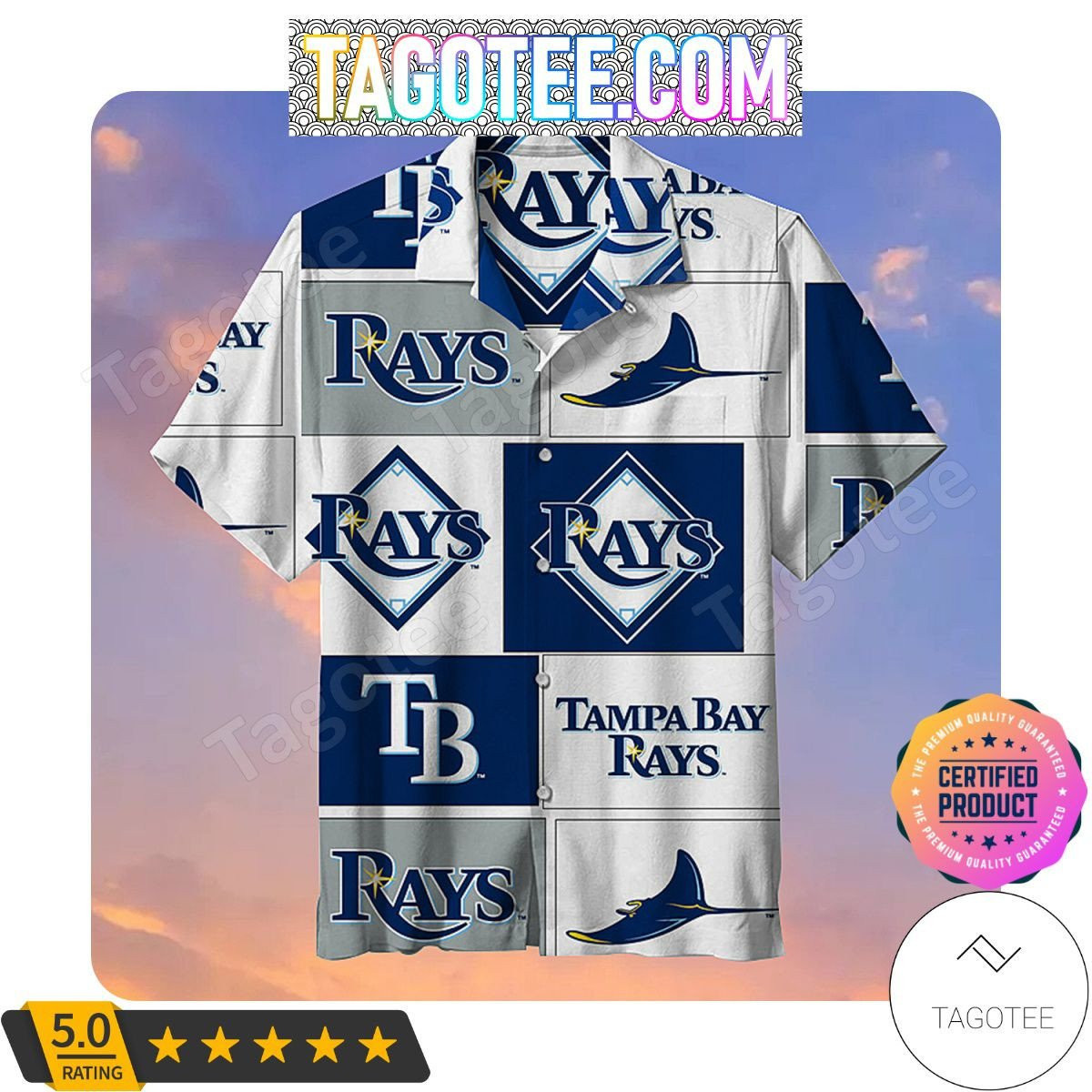 Tampa Rays Pattern Tampa Bay Rays Primary Logo Hawaiian Shirt - Fragrany